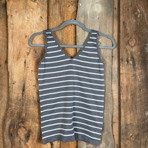 Soho Apparel Grey and White Stipe Tank Top - Picture 6 of 12
